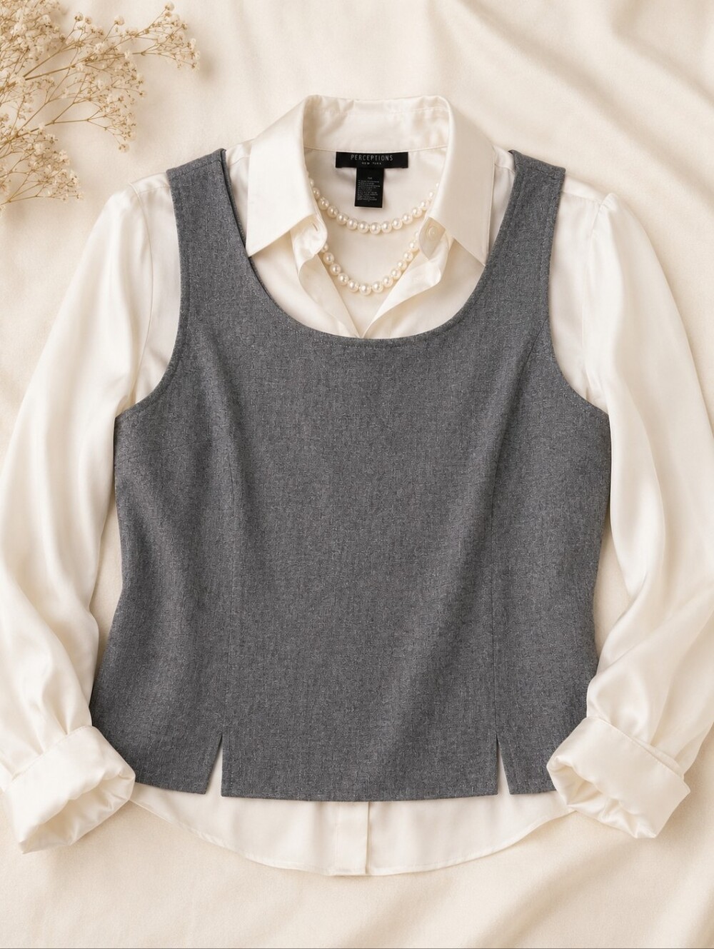 Office Siren Vintage 2000s Perceptions Heather Gray Sleeveless Scoop Neck Shell